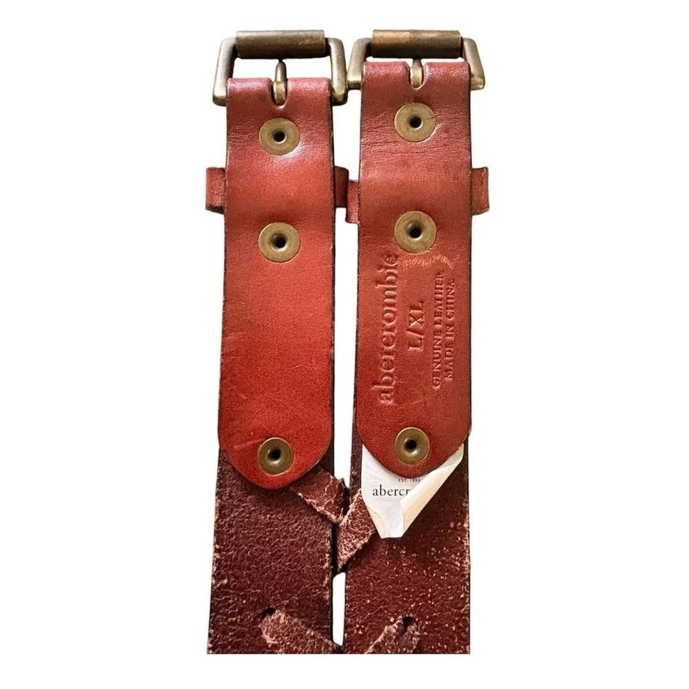 Abercrombie & Fitch brown leather double buckle belt with braided stitching 40